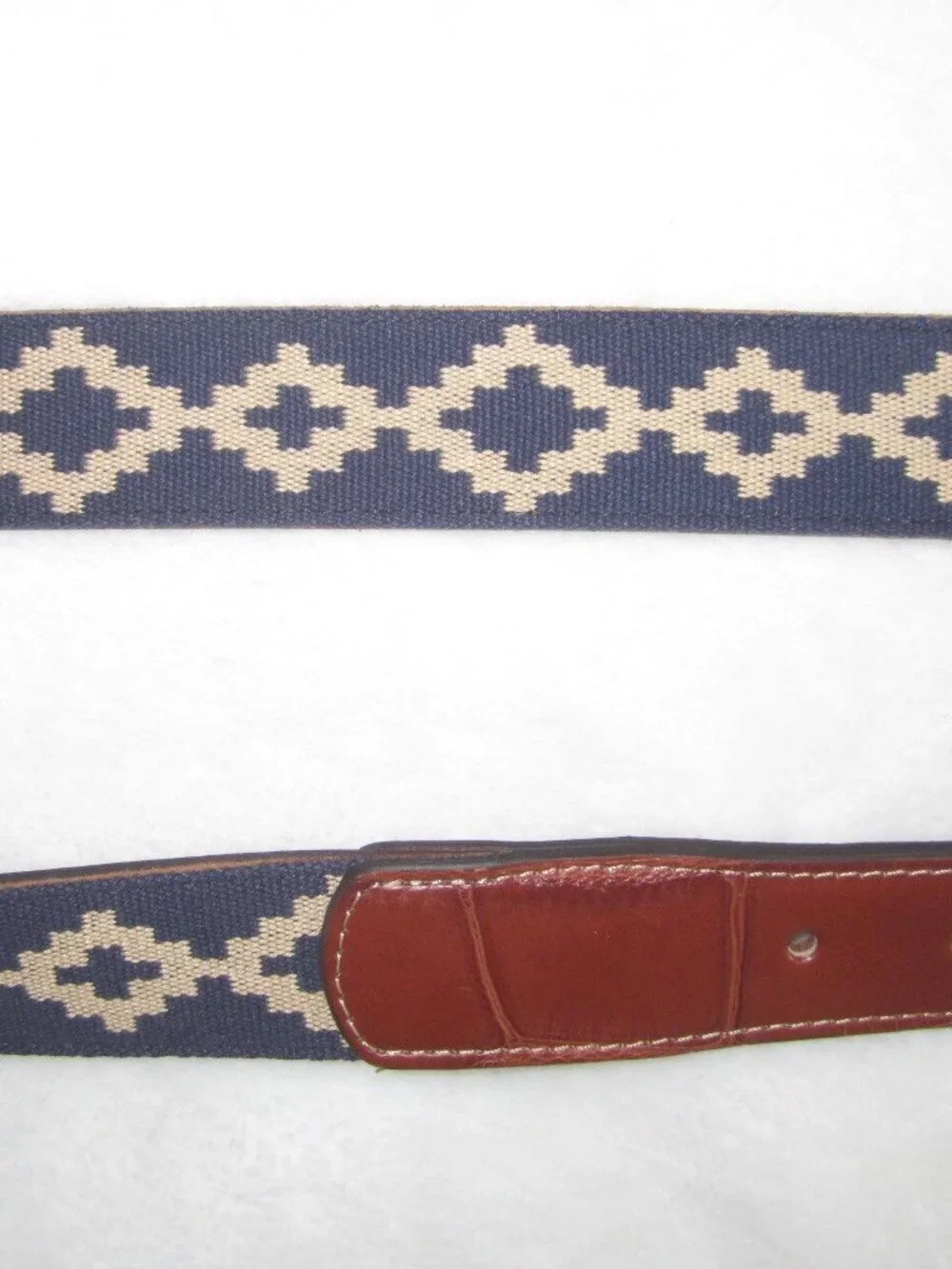 Brown Leather & Navy Patterned Men's Belt